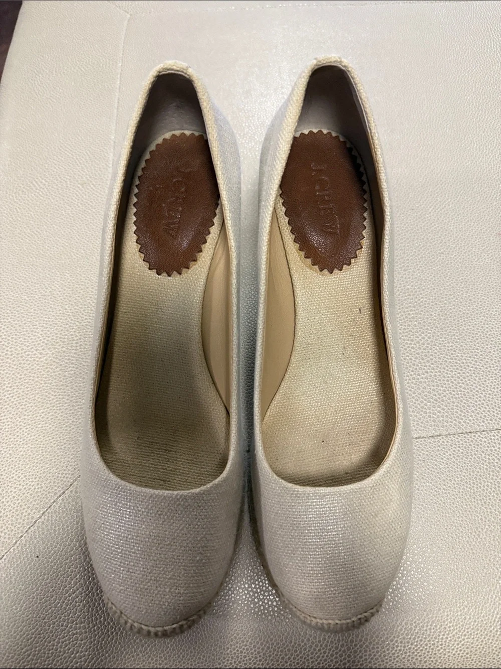 J. Crew Cream Canvas Wedge Espadrilles